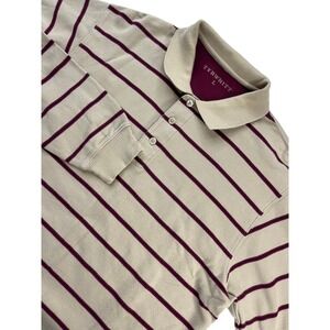 TYRWHITT Mens Long Sleeve Striped Polo Shirt Burgundy Beige Size‎ L Rugby polo